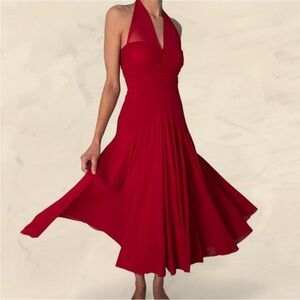 PHILOSOPHY DI LORENZO SERAFINI RED HALTER DRESS